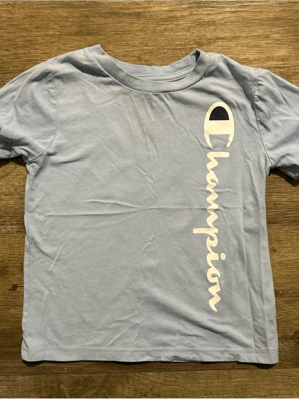 Champion Light Blue Kids Short Sleeve Tee with Vertical Logo